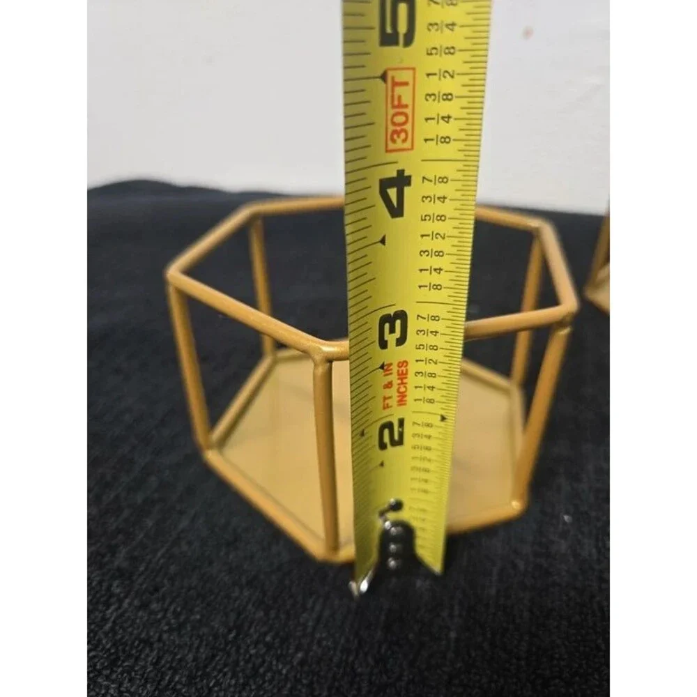 4-Piece Gold Geometric Hexagon Desk Organizer Set / Makeup Brush Vanity Storage